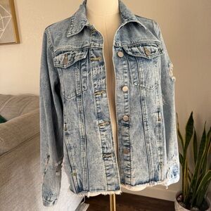 Women's Denim Jacket Small Light Wash S Distressed Boho Western Cowgirl Cute